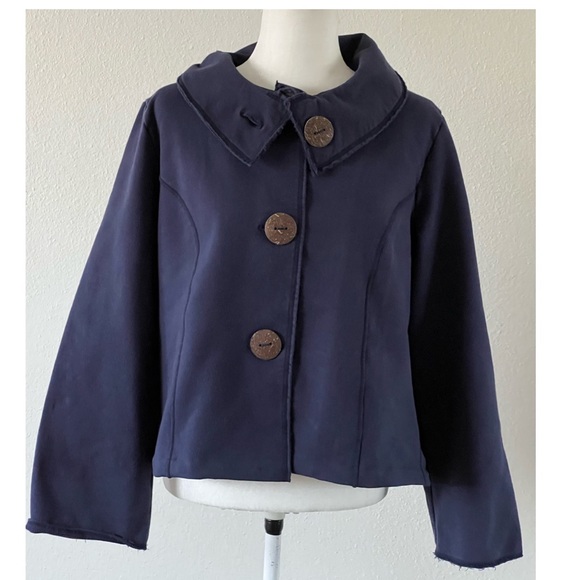 soft surroundings  crop coat cotton large button down - Picture 3 of 9